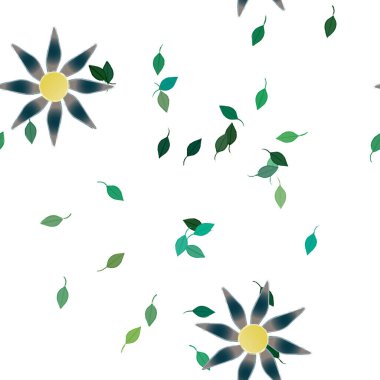 Serbest kompozisyonda yeşil yapraklı basit çiçekler, vektör illüstrasyonu