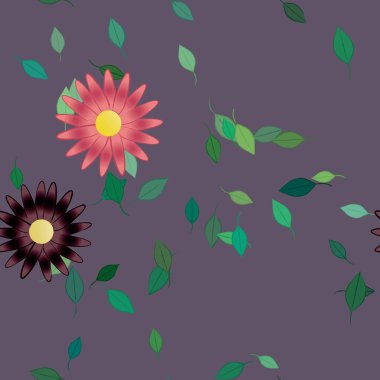 Basit çiçek ve yeşil yapraklı tasarım kompozisyonu, vektör illüstrasyonu