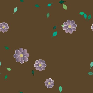 Basit çiçek ve yeşil yapraklı tasarım kompozisyonu, vektör illüstrasyonu