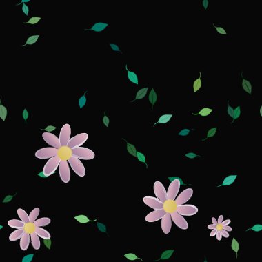 Basit çiçek ve yeşil yapraklı tasarım kompozisyonu, vektör illüstrasyonu