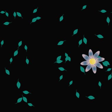 basit renkli çiçekleri olan serbest kompozisyon ve duvar kağıdı için yeşil yapraklar, vektör illüstrasyonu