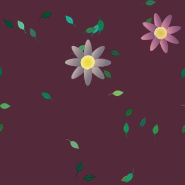 Basit çiçek ve yeşil yapraklı tasarım kompozisyonu, vektör illüstrasyonu