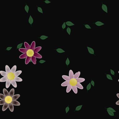 Basit çiçek ve yeşil yapraklı tasarım kompozisyonu, vektör illüstrasyonu