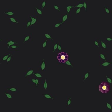 Basit renkli çiçekleri ve arka planda yeşil yaprakları olan güzel kompozisyon, vektör illüstrasyonu