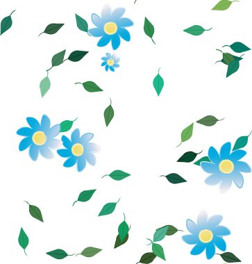 Serbest kompozisyonda yeşil yapraklı basit çiçekler, vektör illüstrasyonu