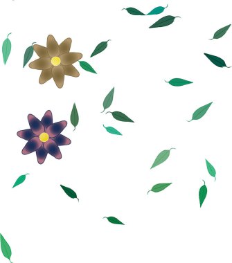 Basit çiçek ve yeşil yapraklı tasarım kompozisyonu, vektör illüstrasyonu