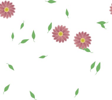 Serbest kompozisyonda yeşil yapraklı basit çiçekler, vektör illüstrasyonu