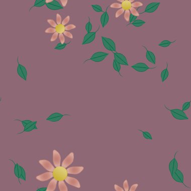 Basit çiçek ve yeşil yapraklı tasarım kompozisyonu, vektör illüstrasyonu