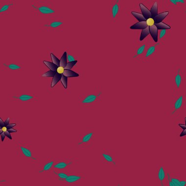 Basit çiçek ve yeşil yapraklı tasarım kompozisyonu, vektör illüstrasyonu