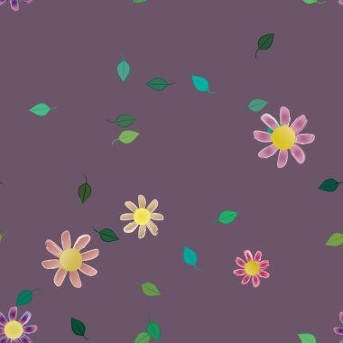 Basit çiçek ve yeşil yapraklı tasarım kompozisyonu, vektör illüstrasyonu