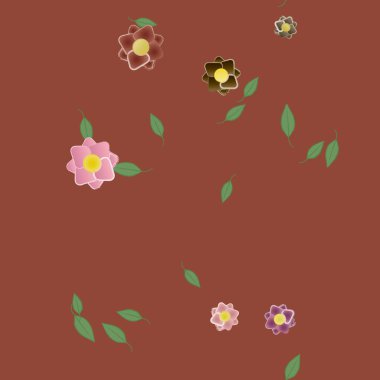 Basit çiçek ve yeşil yapraklı tasarım kompozisyonu, vektör illüstrasyonu