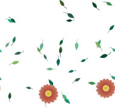 Basit renkli çiçekleri ve arka planda yeşil yaprakları olan güzel kompozisyon, vektör illüstrasyonu