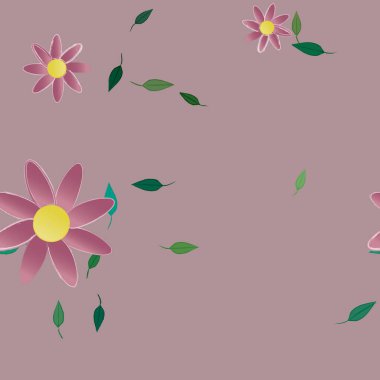 Basit çiçek ve yeşil yapraklı tasarım kompozisyonu, vektör illüstrasyonu