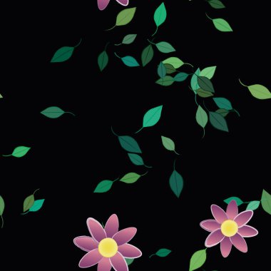 Basit çiçek ve yeşil yapraklı tasarım kompozisyonu, vektör illüstrasyonu