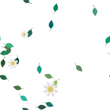 Basit çiçek ve yeşil yapraklı tasarım kompozisyonu, vektör illüstrasyonu