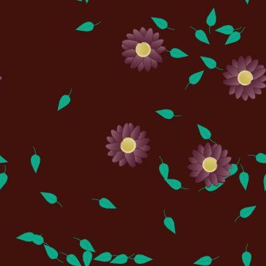 Basit çiçek ve yeşil yapraklı tasarım kompozisyonu, vektör illüstrasyonu