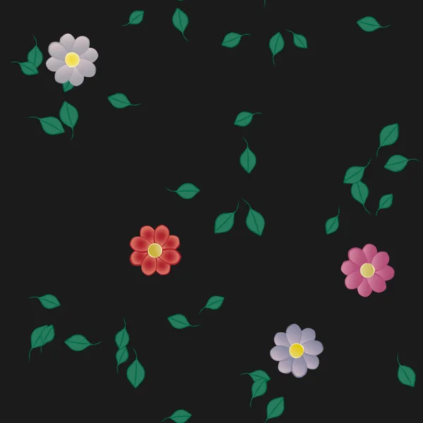 Composição Design Com Flores Simples Folhas Verdes Ilustração Vetorial —  Vetores de Stock