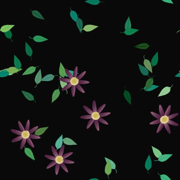 Kaunis Koostumus Yksinkertaisia Värillisiä Kukkia Vihreitä Lehtiä Taustalla Vektori Kuva — vektorikuva