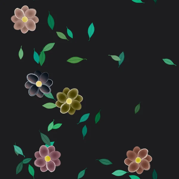 Mooie Compositie Met Eenvoudige Gekleurde Bloemen Groene Bladeren Achtergrond Vector — Stockvector