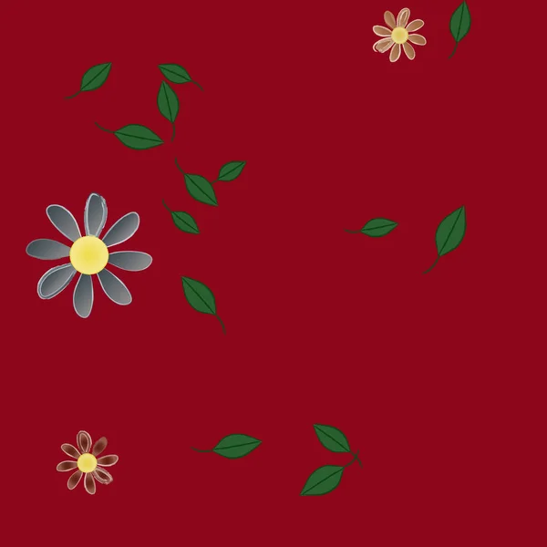 Flores Simples Con Hojas Verdes Composición Libre Ilustración Vectorial — Archivo Imágenes Vectoriales