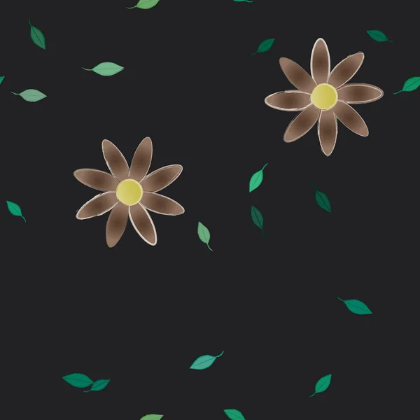 Mooie Compositie Met Eenvoudige Gekleurde Bloemen Groene Bladeren Achtergrond Vector — Stockvector