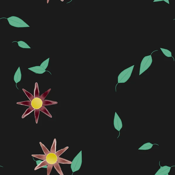 Composición Diseño Con Flores Simples Hojas Verdes Ilustración Vectorial — Vector de stock