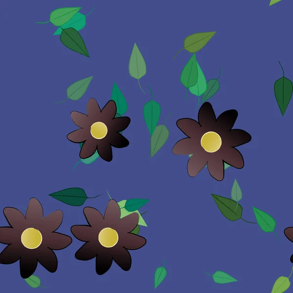 Composición Diseño Con Flores Simples Hojas Verdes Ilustración Vectorial — Archivo Imágenes Vectoriales