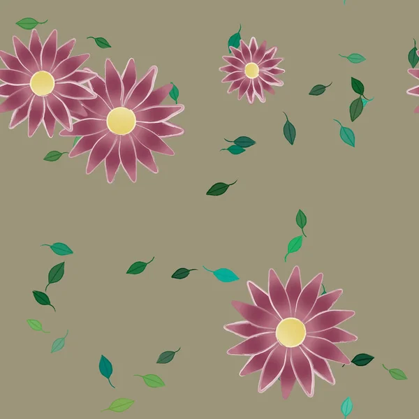 Composition Design Avec Fleurs Simples Feuilles Vertes Illustration Vectorielle — Image vectorielle