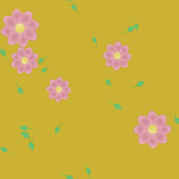 Fleurs Simples Avec Des Feuilles Vertes Composition Libre Illustration Vectorielle — Image vectorielle