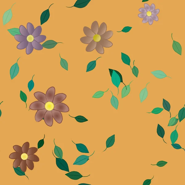 Composição Design Com Flores Simples Folhas Verdes Ilustração Vetorial — Vetor de Stock