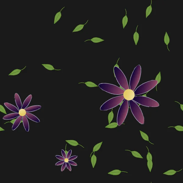 Flores Simples Con Hojas Verdes Composición Libre Ilustración Vectorial — Archivo Imágenes Vectoriales