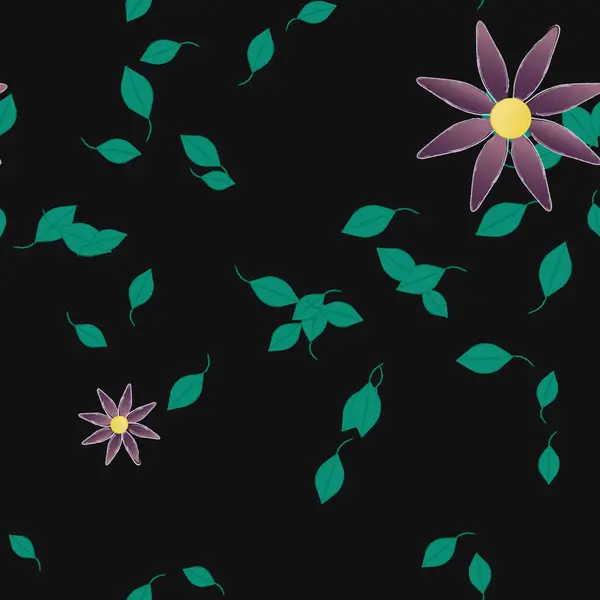 Composition Design Avec Fleurs Simples Feuilles Vertes Illustration Vectorielle — Image vectorielle