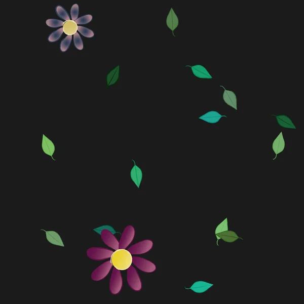 Composition Design Avec Fleurs Simples Feuilles Vertes Illustration Vectorielle — Image vectorielle