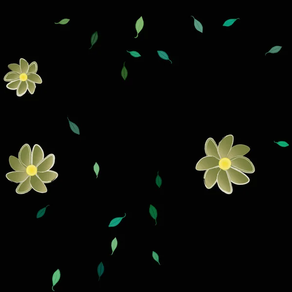 Flores Simples Con Hojas Verdes Composición Libre Ilustración Vectorial — Vector de stock