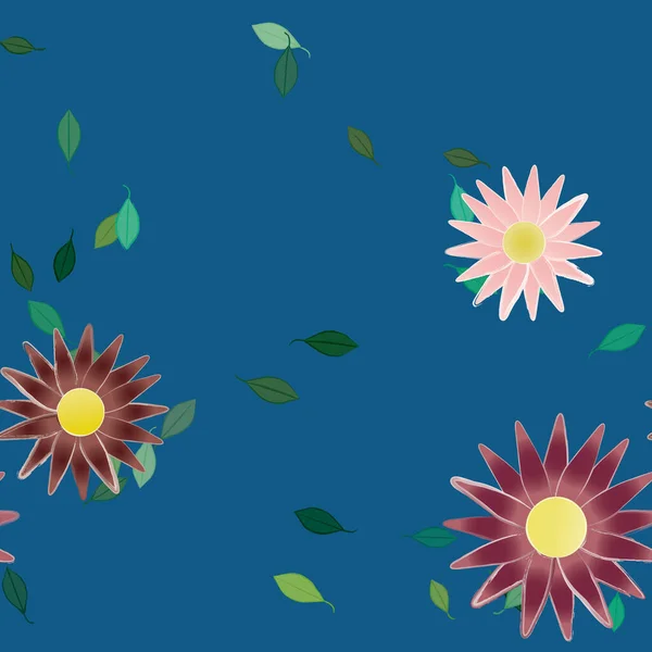 Composition Design Avec Fleurs Simples Feuilles Vertes Illustration Vectorielle — Image vectorielle