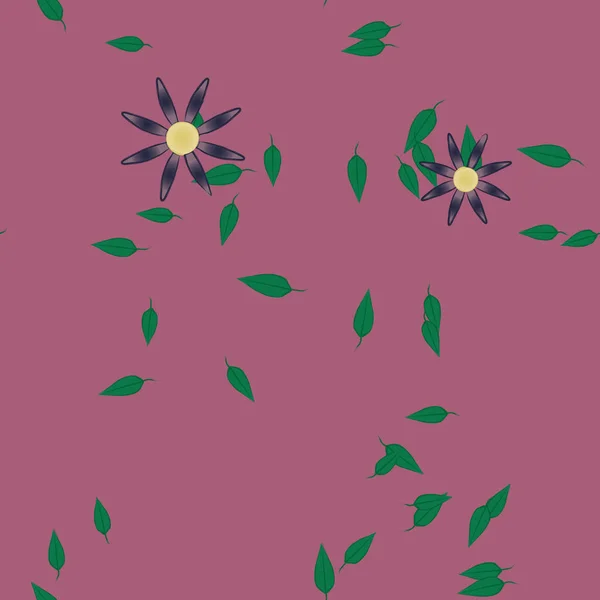 Composição Bonita Com Flores Coloridas Simples Folhas Verdes Fundo Ilustração — Vetor de Stock