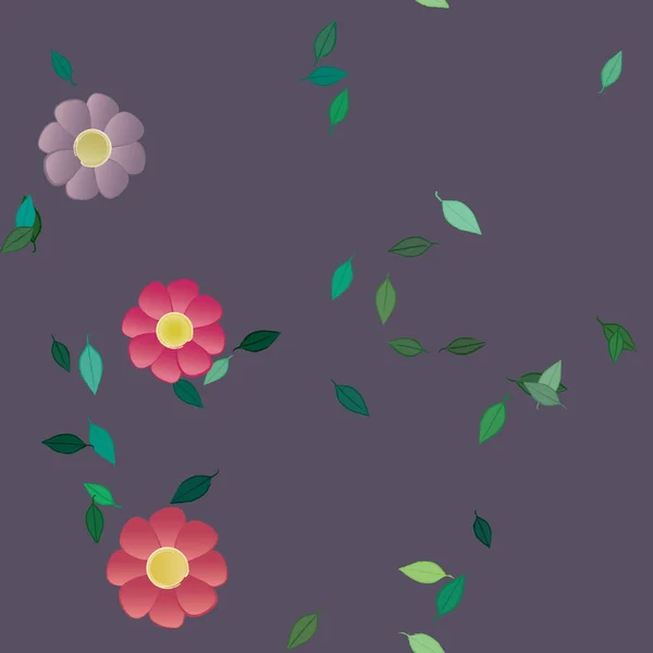 Hermosa Composición Con Flores Colores Simples Hojas Verdes Fondo Ilustración — Vector de stock