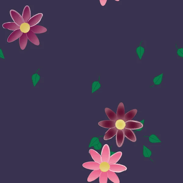 Flores Simples Con Hojas Verdes Composición Libre Ilustración Vectorial — Vector de stock