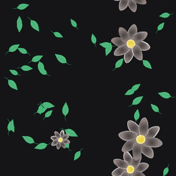 Compoziție Design Flori Simple Frunze Verzi Ilustrație Vectorială — Vector de stoc
