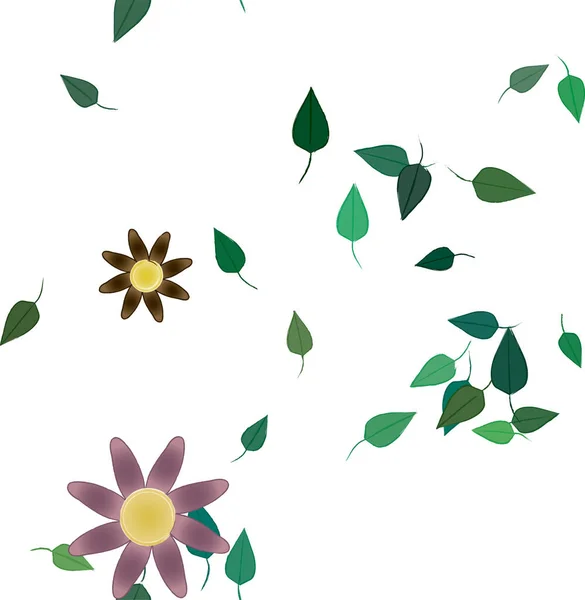 Composição Bonita Com Flores Coloridas Simples Folhas Verdes Fundo Ilustração — Vetor de Stock