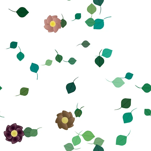 Composição Design Com Flores Simples Folhas Verdes Ilustração Vetorial — Vetor de Stock