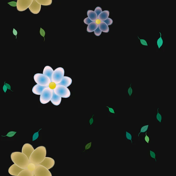 Flores Simples Con Hojas Verdes Composición Libre Ilustración Vectorial — Archivo Imágenes Vectoriales