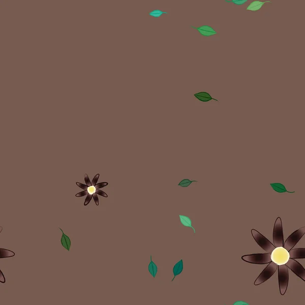 Flores Simples Con Hojas Verdes Composición Libre Ilustración Vectorial — Vector de stock