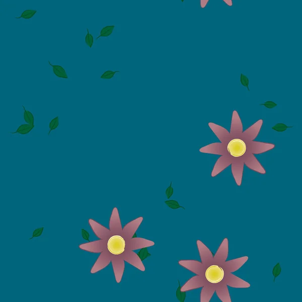 Fleurs Simples Avec Des Feuilles Vertes Composition Libre Illustration Vectorielle — Image vectorielle