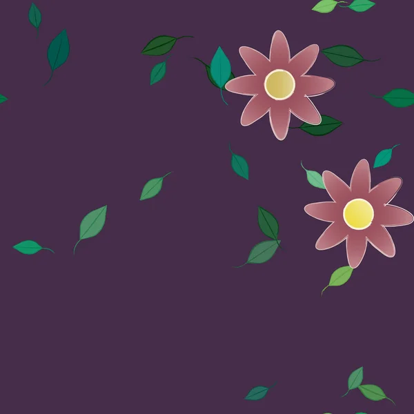 Fleurs Simples Avec Des Feuilles Vertes Composition Libre Illustration Vectorielle — Image vectorielle