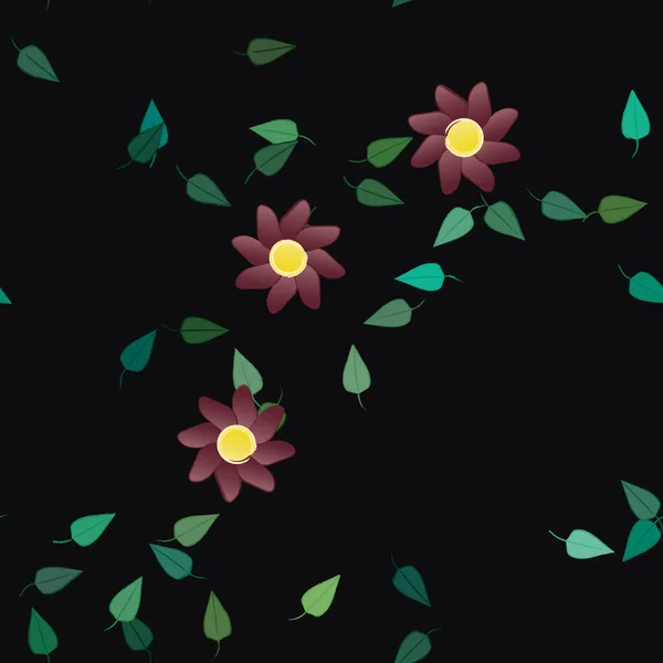 Composition Design Avec Fleurs Simples Feuilles Vertes Illustration Vectorielle — Image vectorielle