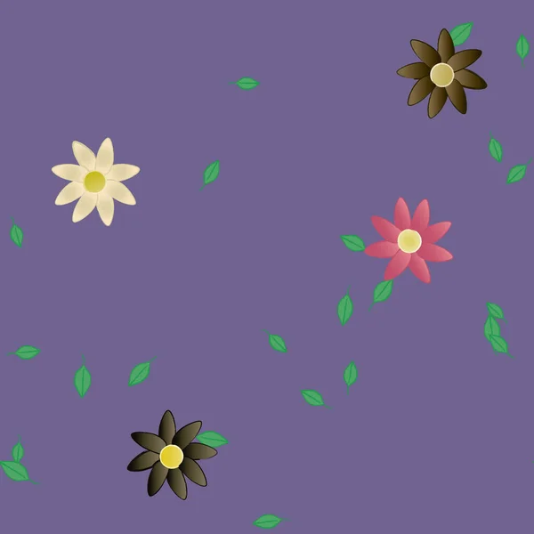 Flores Simples Con Hojas Verdes Composición Libre Ilustración Vectorial — Archivo Imágenes Vectoriales