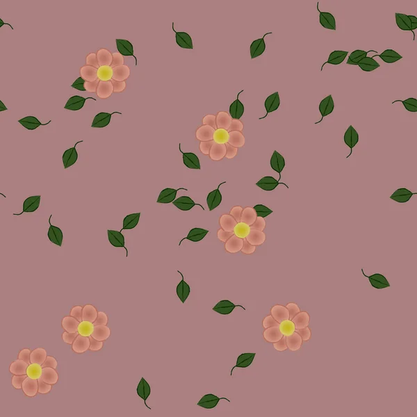 Design Sammansättning Med Enkla Blommor Och Gröna Blad Vektor Illustration — Stock vektor