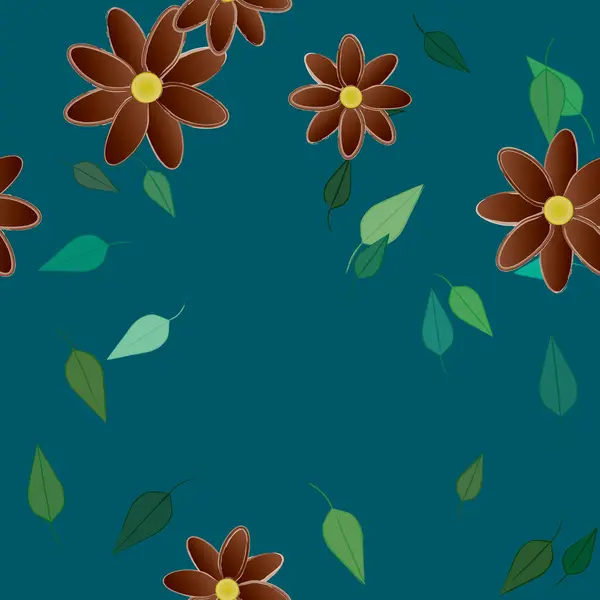 Composición Diseño Con Flores Simples Hojas Verdes Ilustración Vectorial — Vector de stock