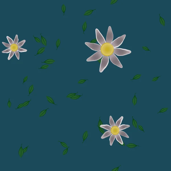 Gratis Compositie Met Eenvoudige Kleurrijke Bloemen Groene Bladeren Voor Behang — Stockvector